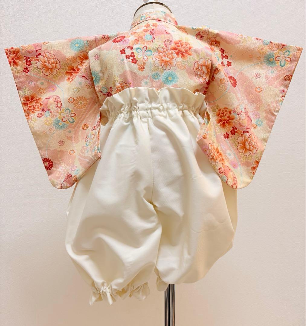 即納】ハンドメイド ベビー袴 キッズ袴◇菊牡丹◇80サイズ 女の子