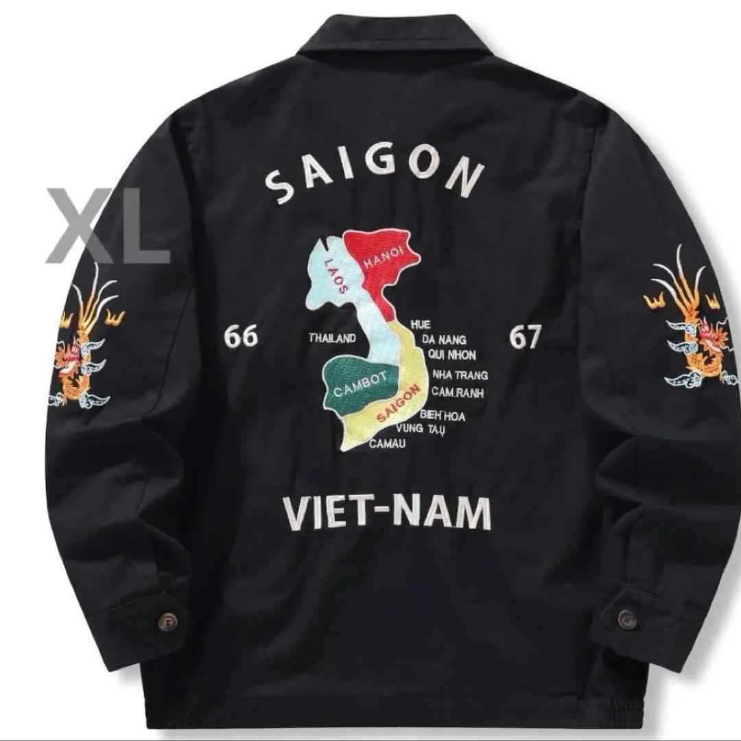 ベトジャン】 復刻スーベニアジャケット虎と福の刺繍 60's 70's 黒XL