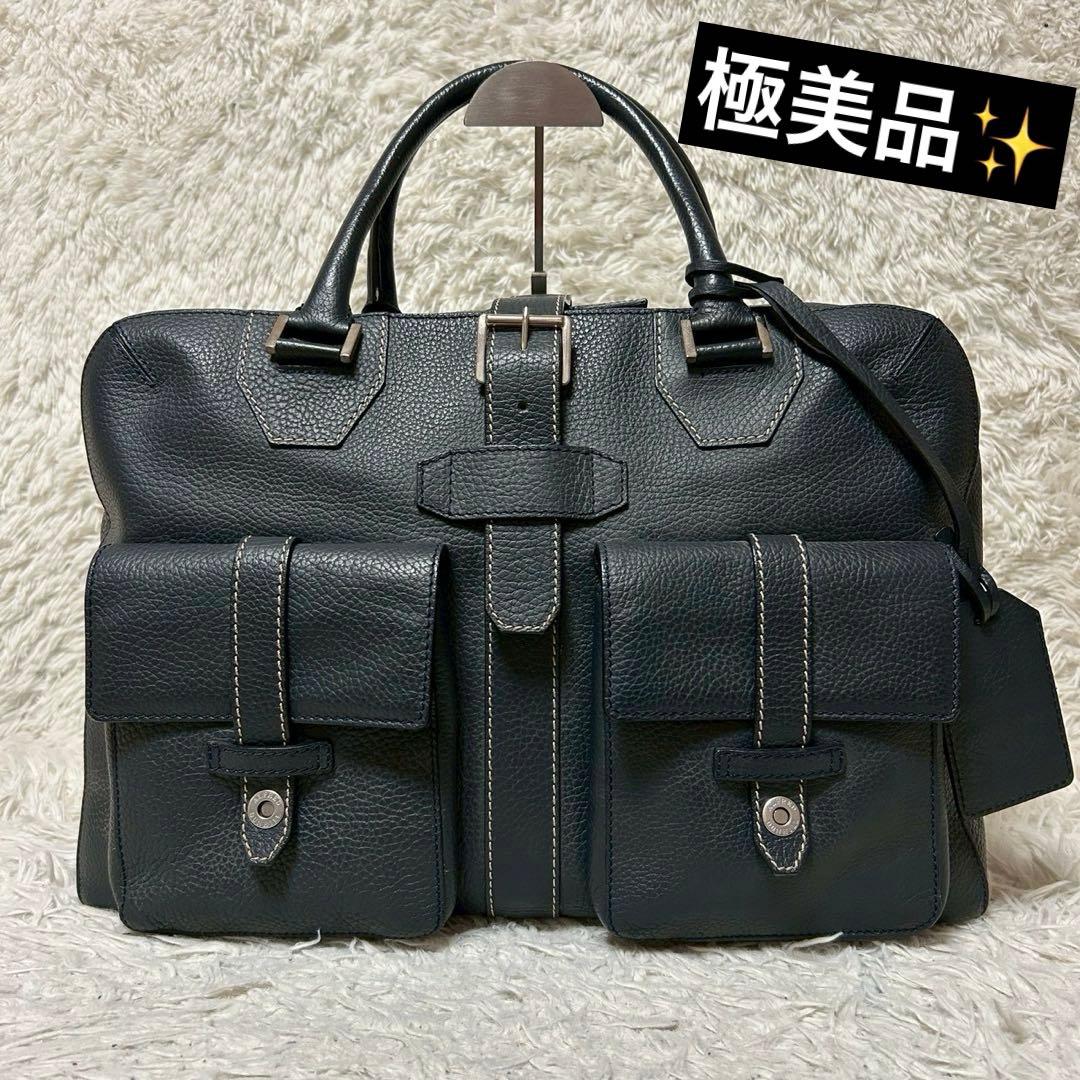 極美品✨dunhill ダンヒル ボストンバッグ トート シボ革 ネイビー