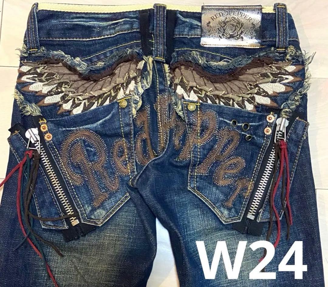レッドペッパー フレア デニム 24 インディゴ 刺繍 スタッズ y2k 平成