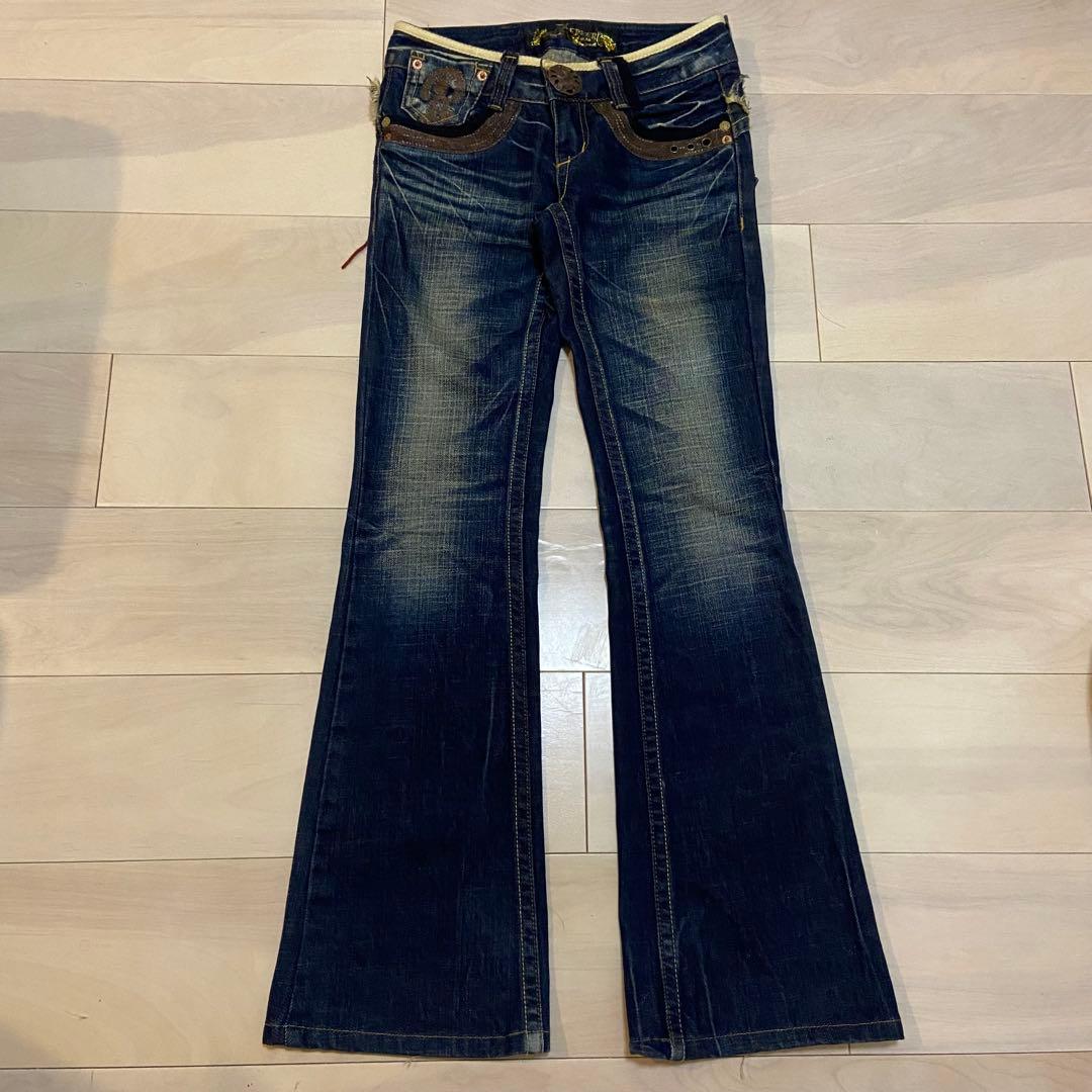 レッドペッパー フレア デニム 24 インディゴ 刺繍 スタッズ y2k 平成