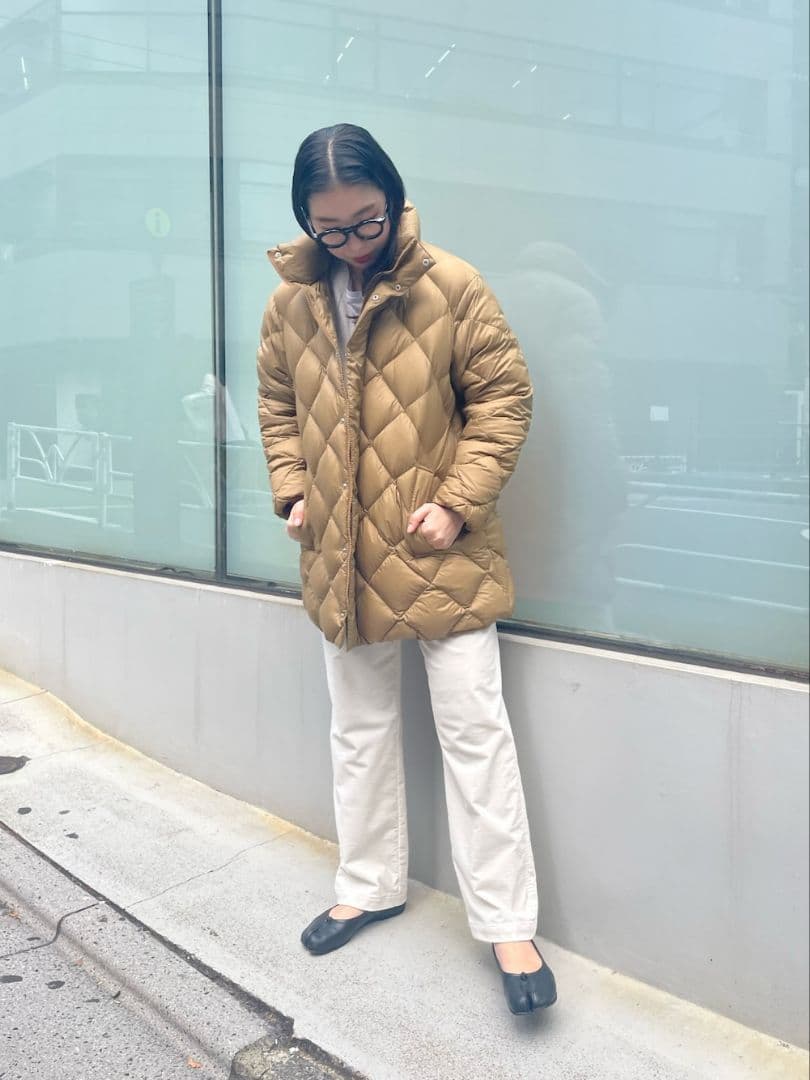 美品☆【TAION/ノーリーズ】別注ダイヤキルトダウンコート キャメル M