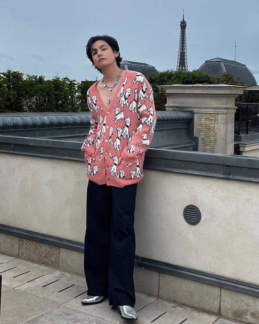 大森元貴着用CELINE 犬柄 カーディガン エイミードリアン ニット