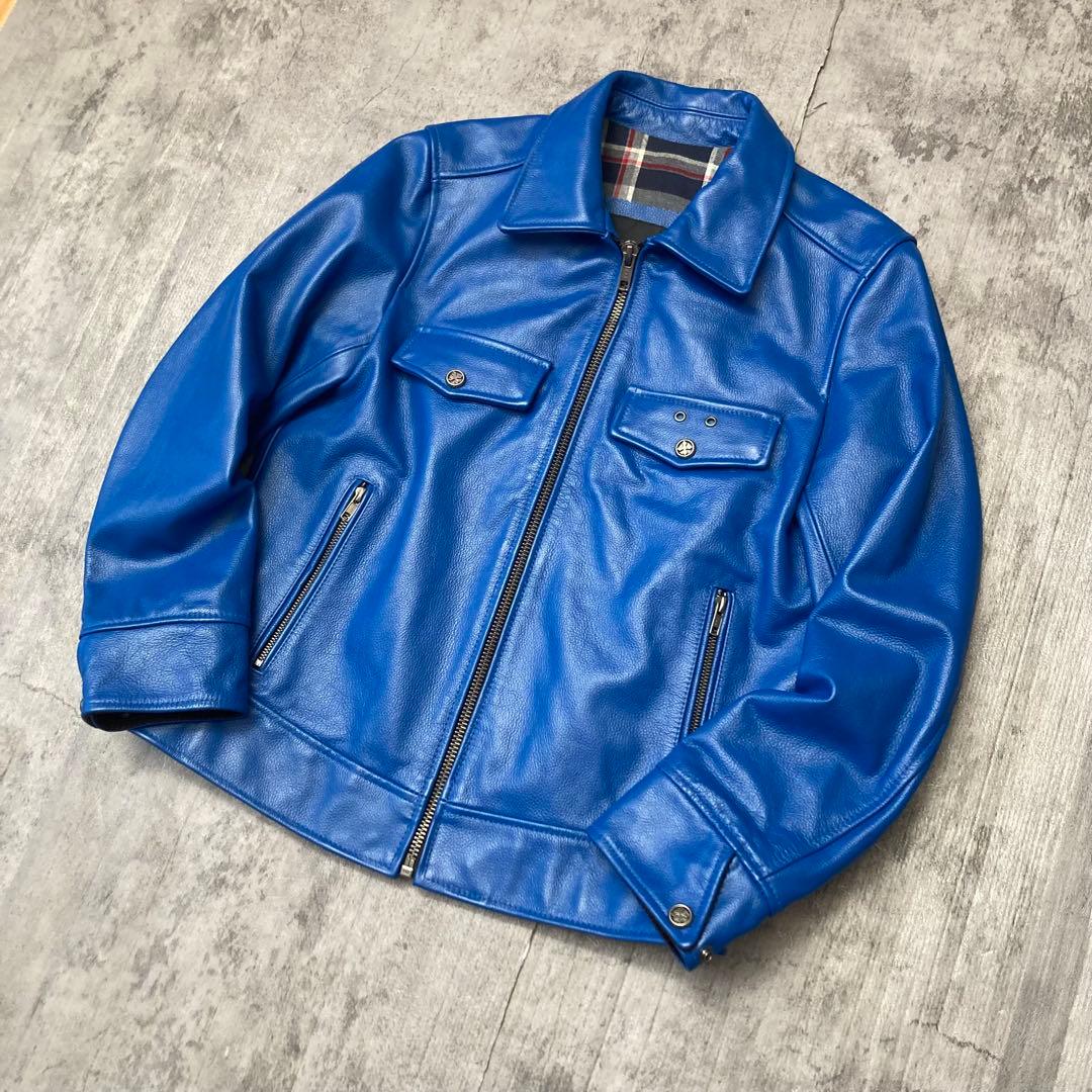 FORTIME レザージャケット シングルライダース 青 Lサイズの通販はau