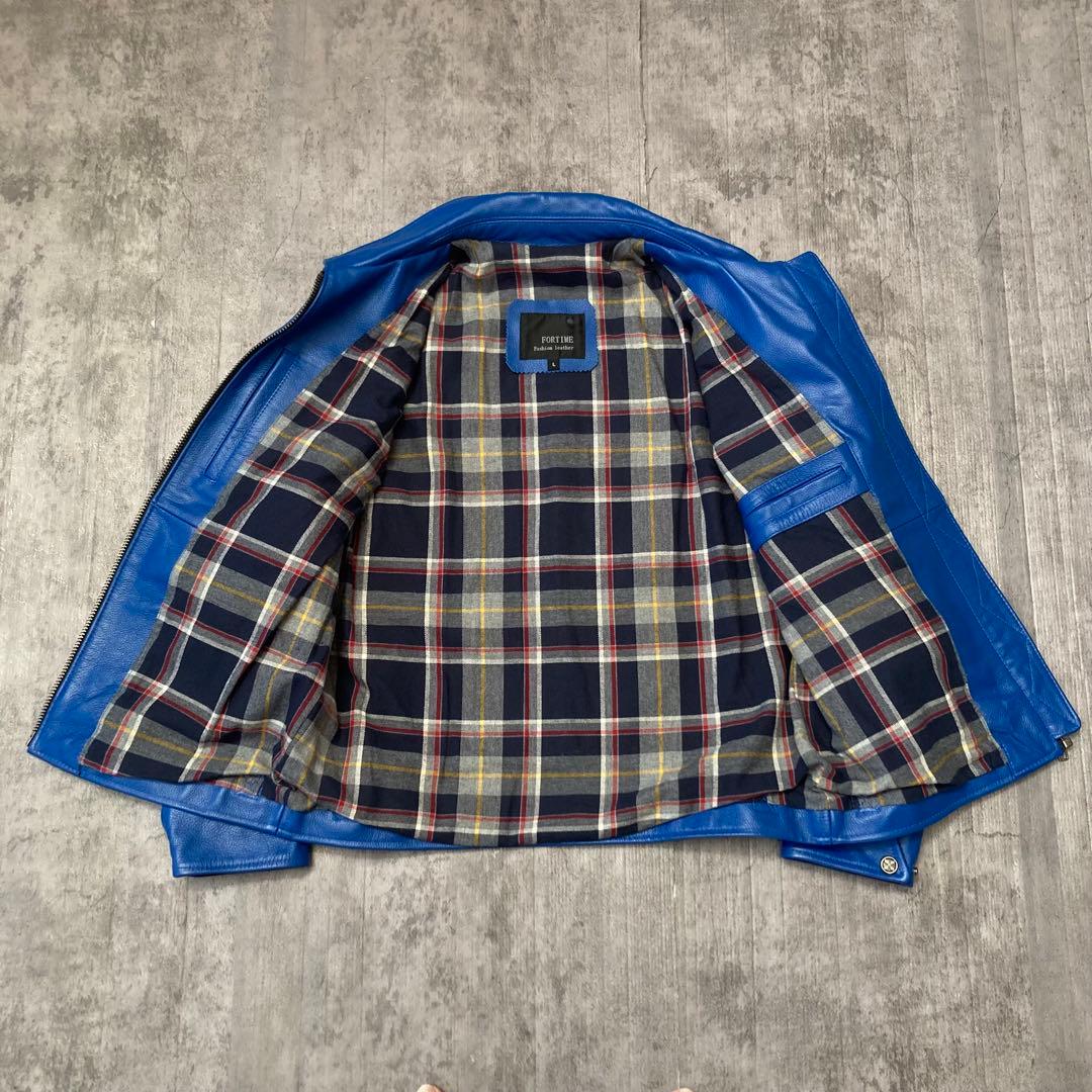 FORTIME レザージャケット シングルライダース 青 Lサイズの通販はau