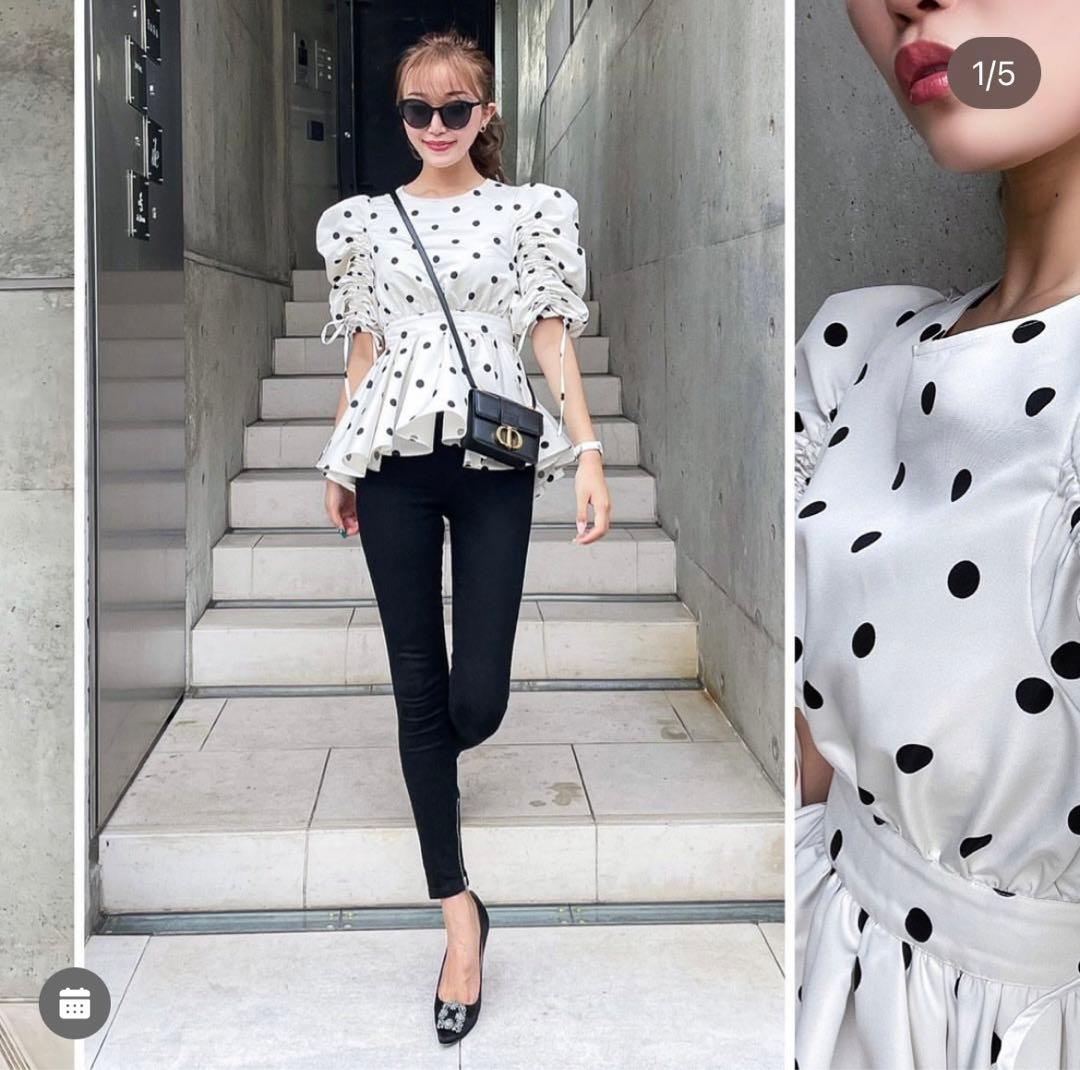 shellerドット柄ペプラムトップス 半袖