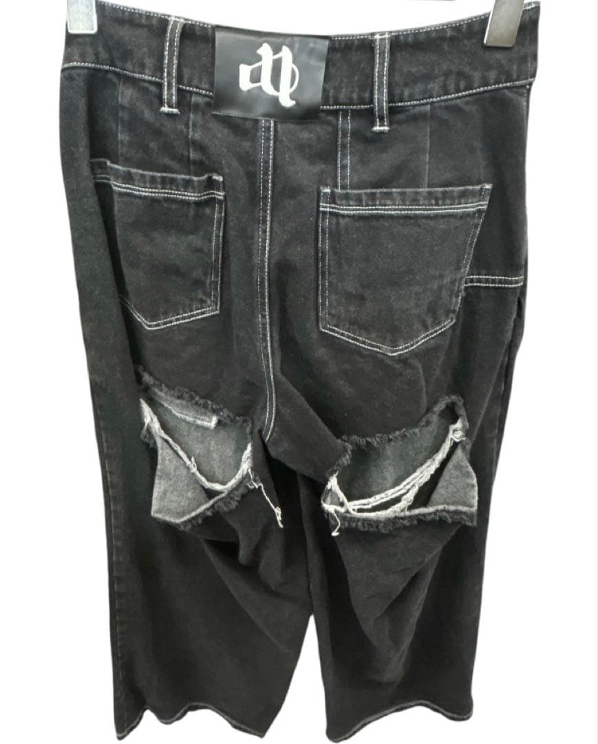 値下げ可】ANDWANG バックカットアウトデニムパンツ ブラック - メルカリ