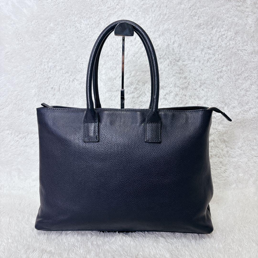 美品 ハッシュタグ トートバッグ シボ革 A4 自立 ダークネイビー 肩