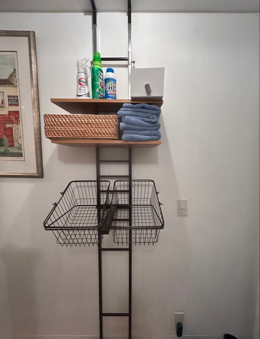 突っ張り式　洗濯機棚 ランドリーラック バスケットタイプ 2段 ワイエムワールド ランドリーラック バスケット 2個付き 突っ張り 棚2