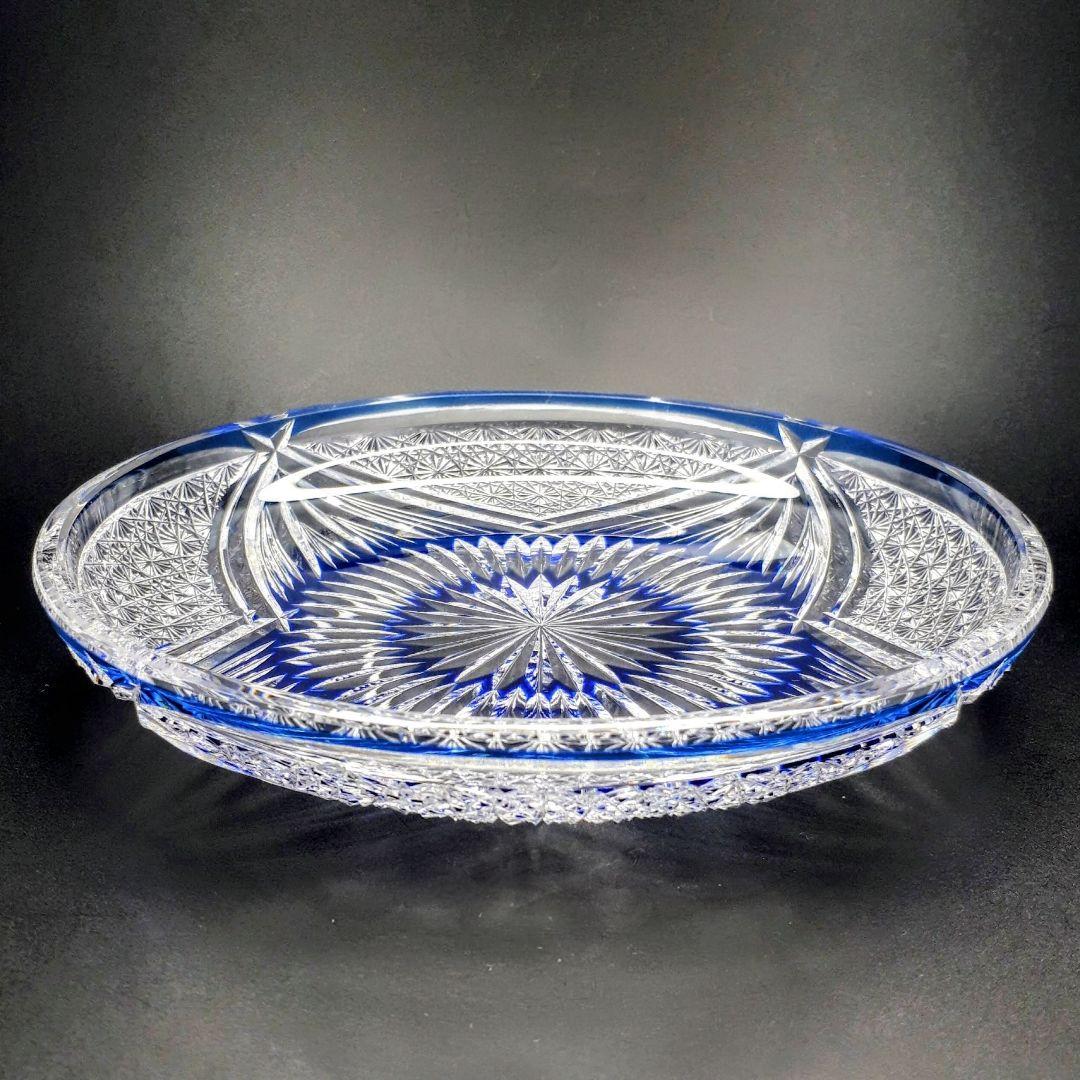 江戸切子 カガミクリスタル 飾り皿 ෆ根本幸雄 作品ෆ 【未使用・美品