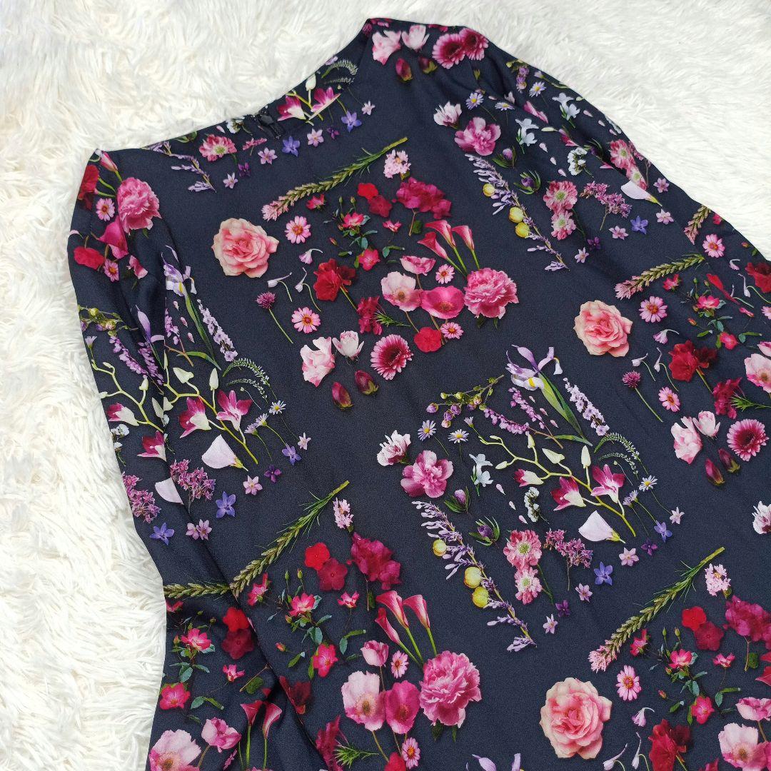 近年 極美品✨シビラ フラワー フォトプリントドレス M 七分袖 ロング