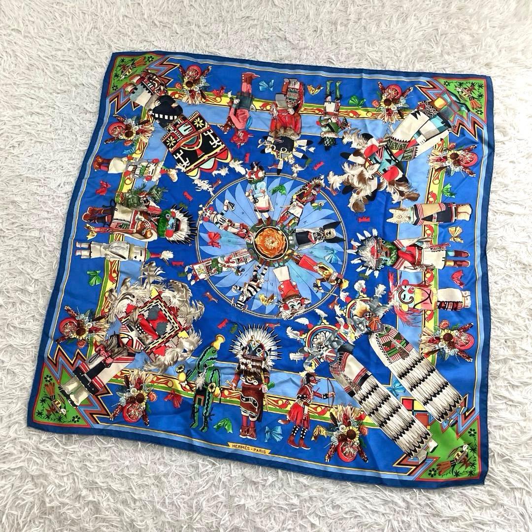 17799✨HERMES スカーフ シルク カレ90 カチナ 民族 ブルー 17799✨HERMES スカーフ シルク カレ90 カチナ 民族 ブルー - メルカリ
