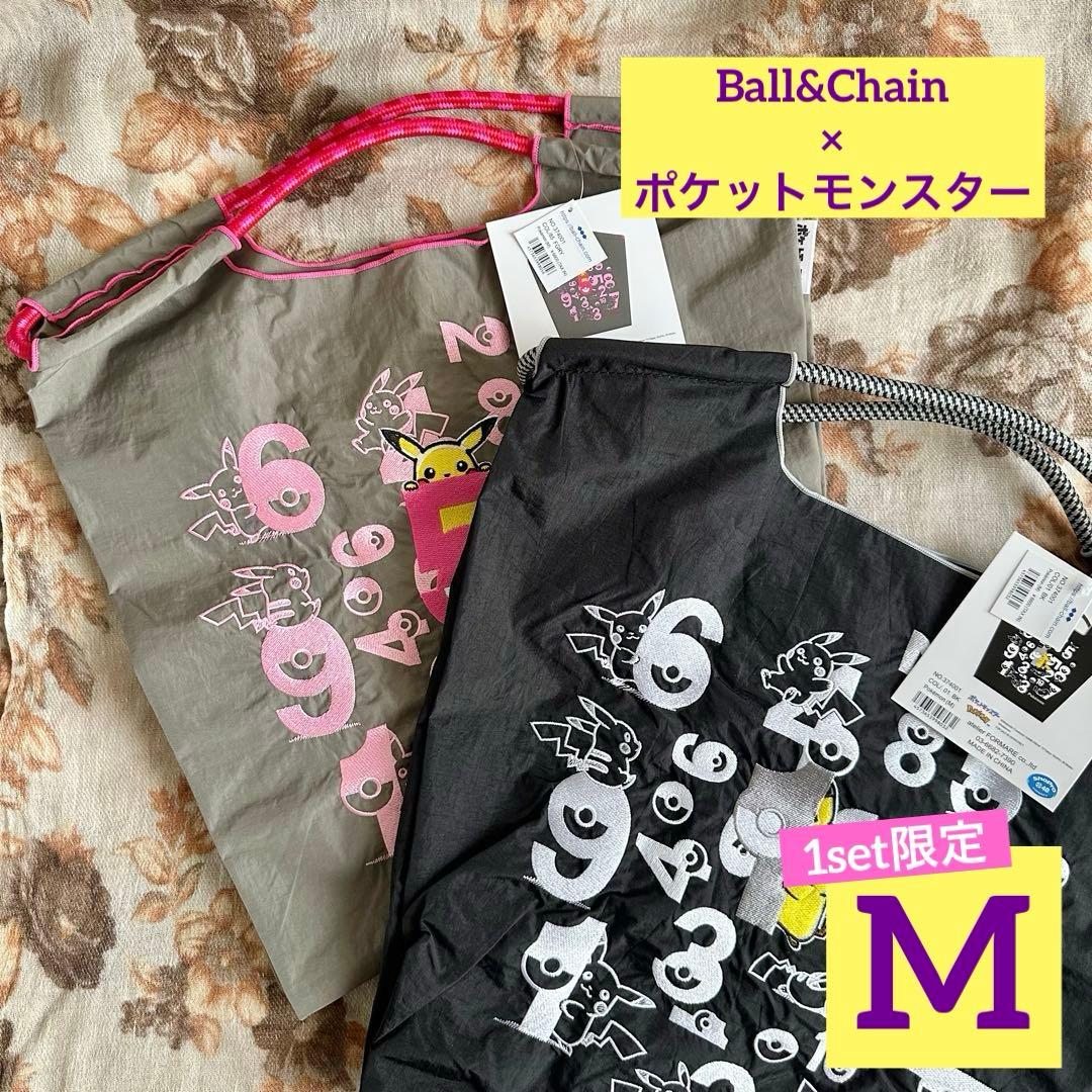 【店舗限定】ボールアンドチェーン×ポケットモンスター エコバッグセット M ボールアンドチェーン ポケモン ピカチュウ コラボ エコバッグ グレー