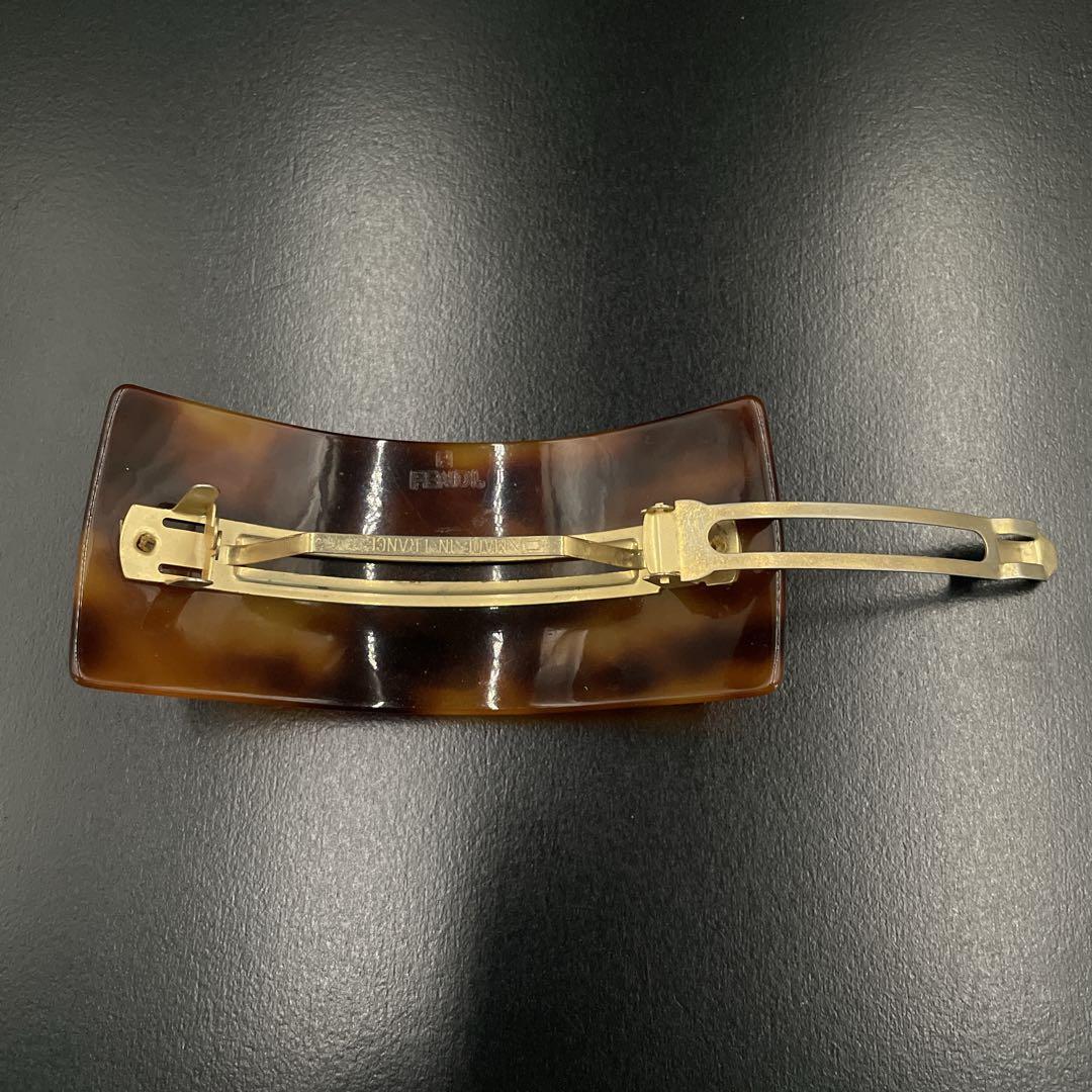 オールド フェンディ バレッタ FFロゴ べっ甲調 ヘアピン 髪留め ブラウン