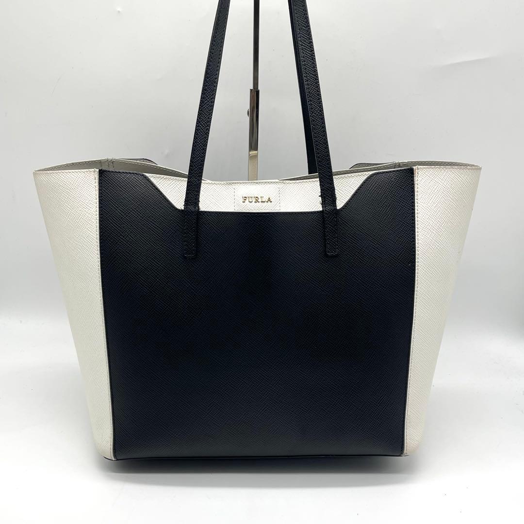 美品FURLA トートバッグ ファンタジア黒/白バイカラー