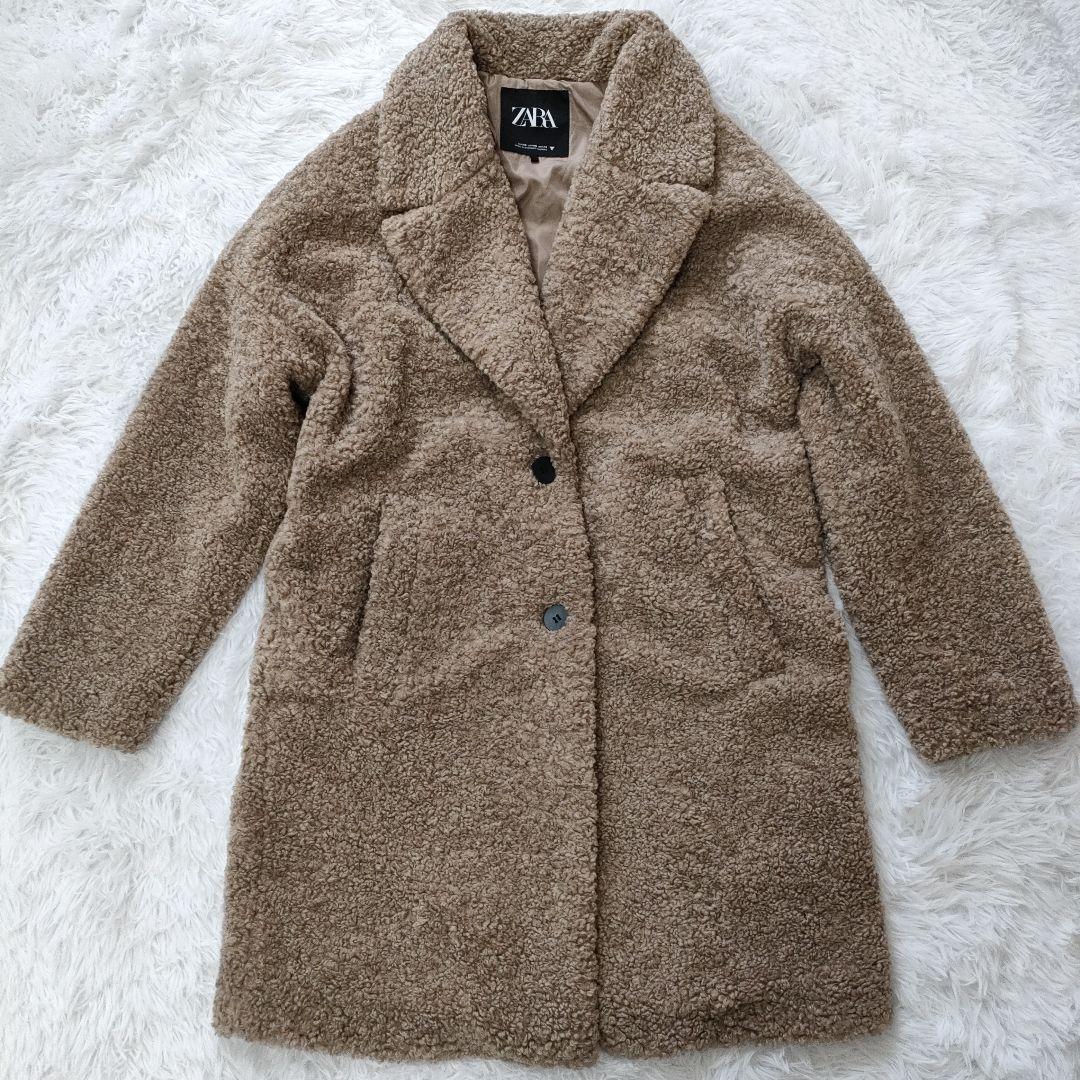 ZARA ザラ テディベアコート ロングコート ボア 茶 ブラウン XS - メルカリ