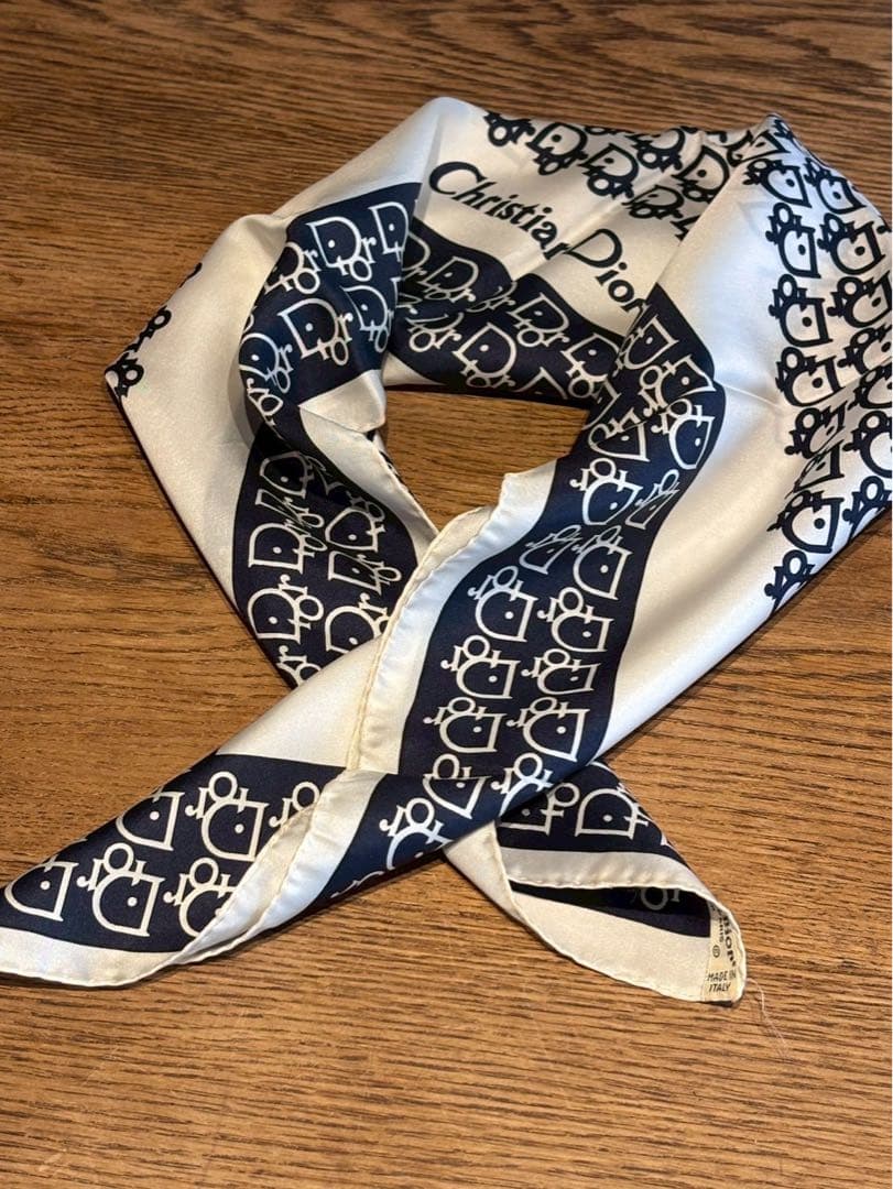 極美品】ChristianDior スカーフ ネイビー アイボリー63✖️63