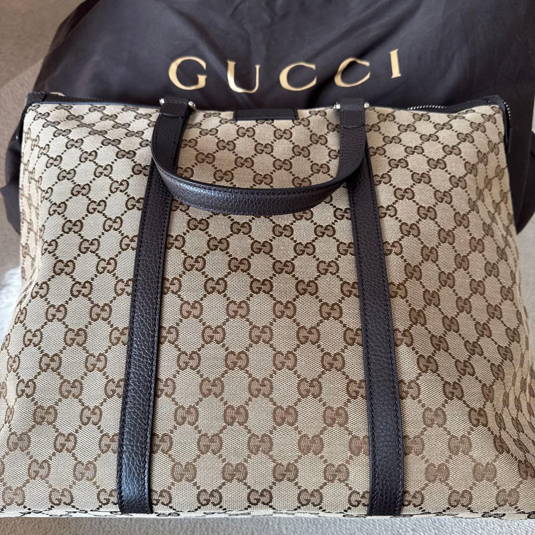GUCCI GGキャンバス トートバッグ ベージュ/ブラウン GGキャンバス グッチ GUCCI トートバッグ × レザー ベージュ ブラウン