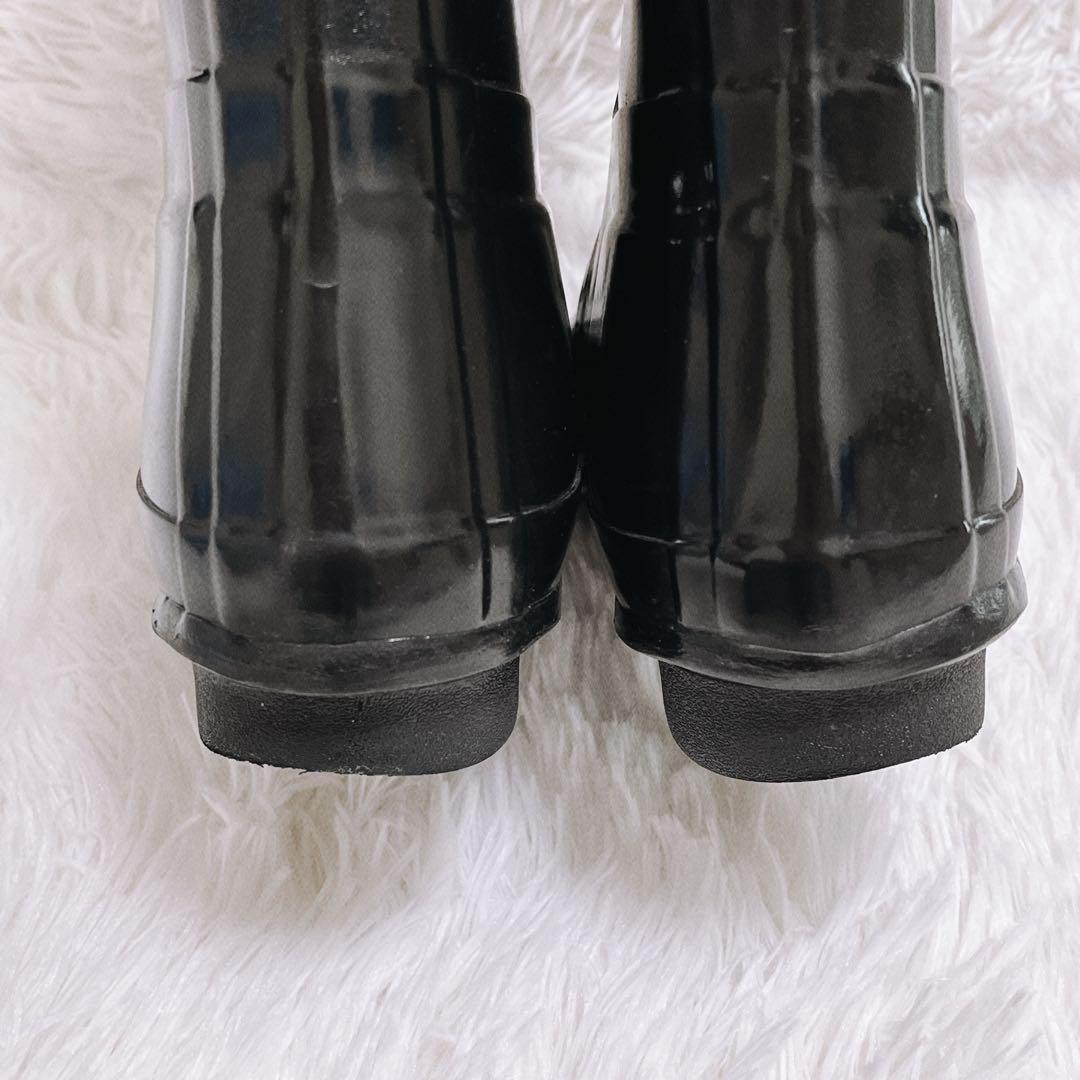 《美品》HUNTER レインブーツ トール グロス サイドベルト 24cm 黒