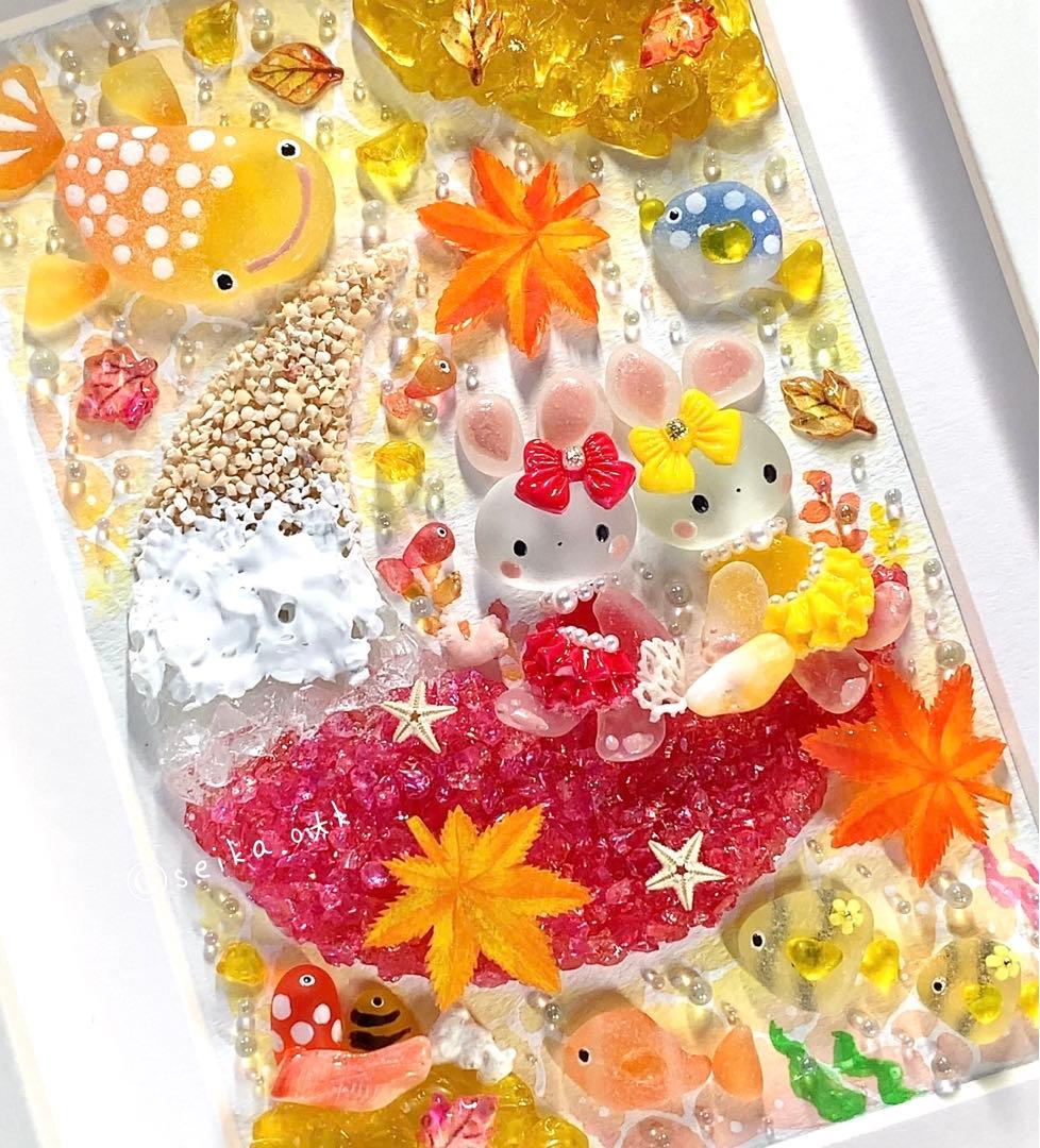 秋めく海のお月様 オータム うさぎ インテリア アクアリウム シーグラスアート シーグラスアート No 48 親子でお月見 中秋の名月 おつきみ 月見 つき