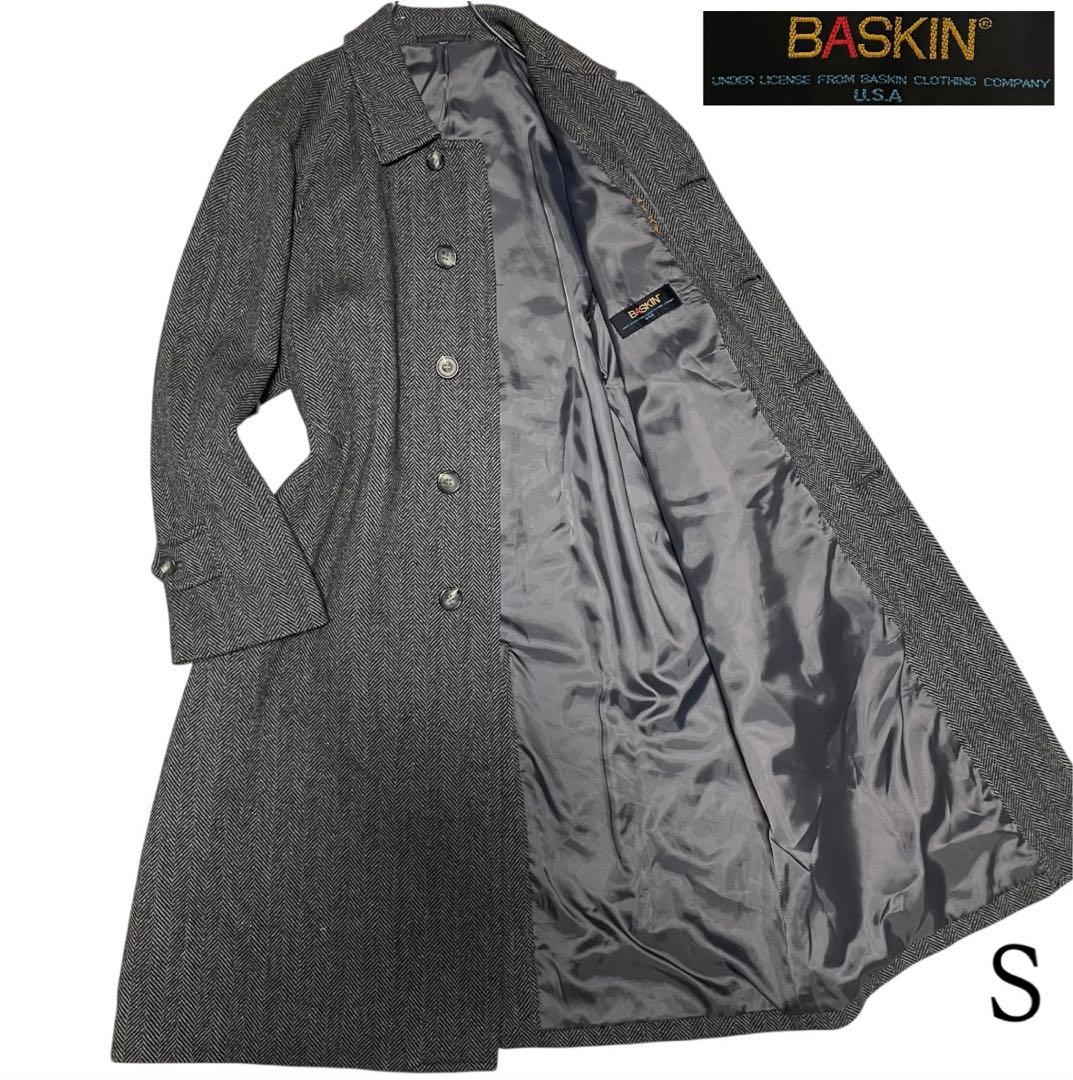 カシミヤ混【BASKIN】マキシ丈比翼チェスターコート ヘリンボーン