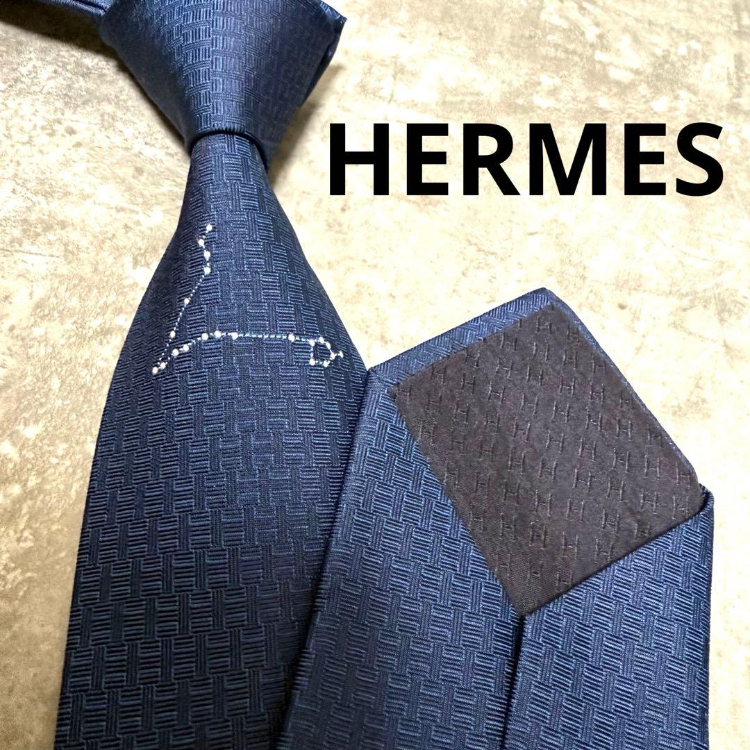 HERMES エルメス ネクタイ ネイビー ファソネ H柄 星座 魚座 入手困難