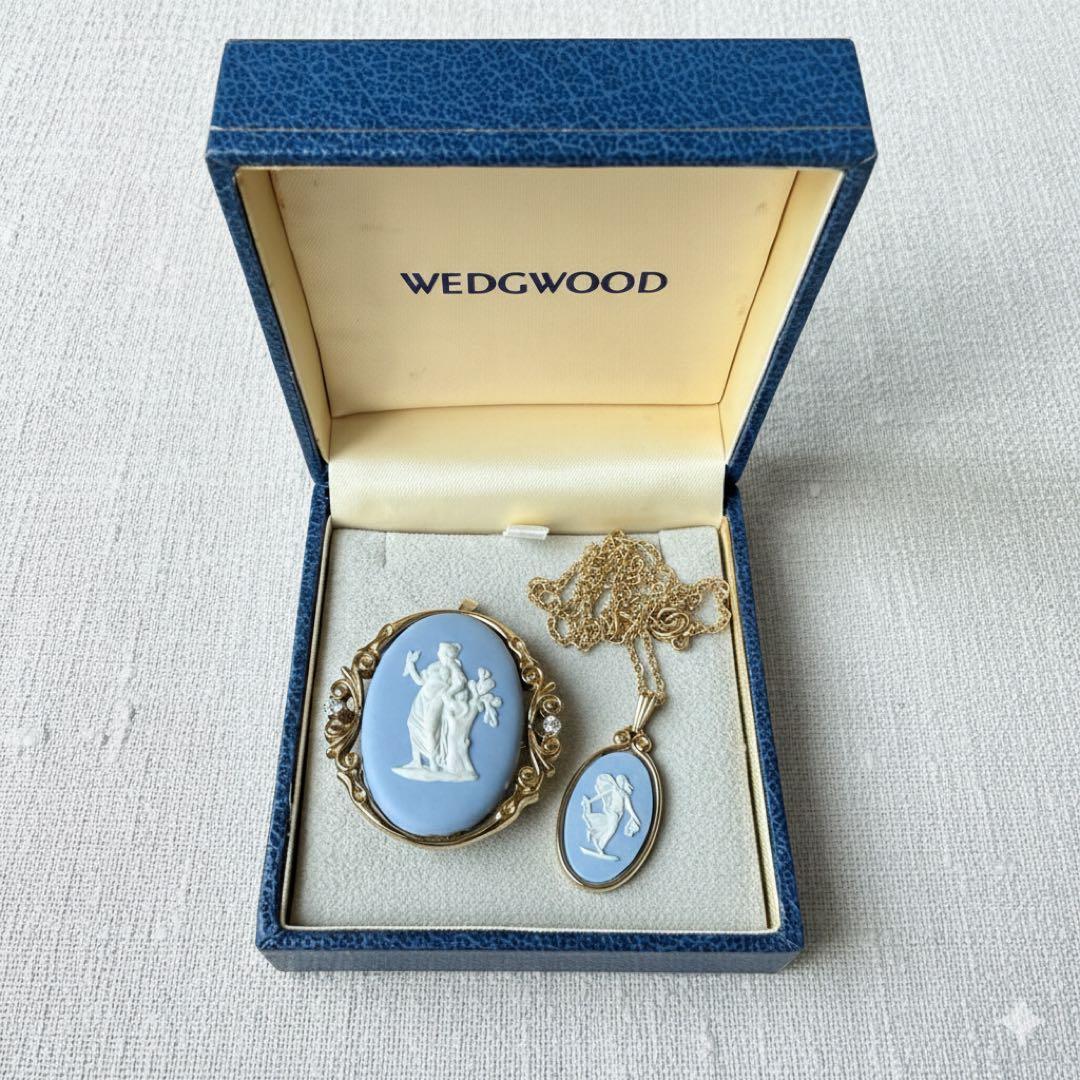 美品】WEDGWOOD ウェッジウッド 陶器 ブローチ ネックレス セット