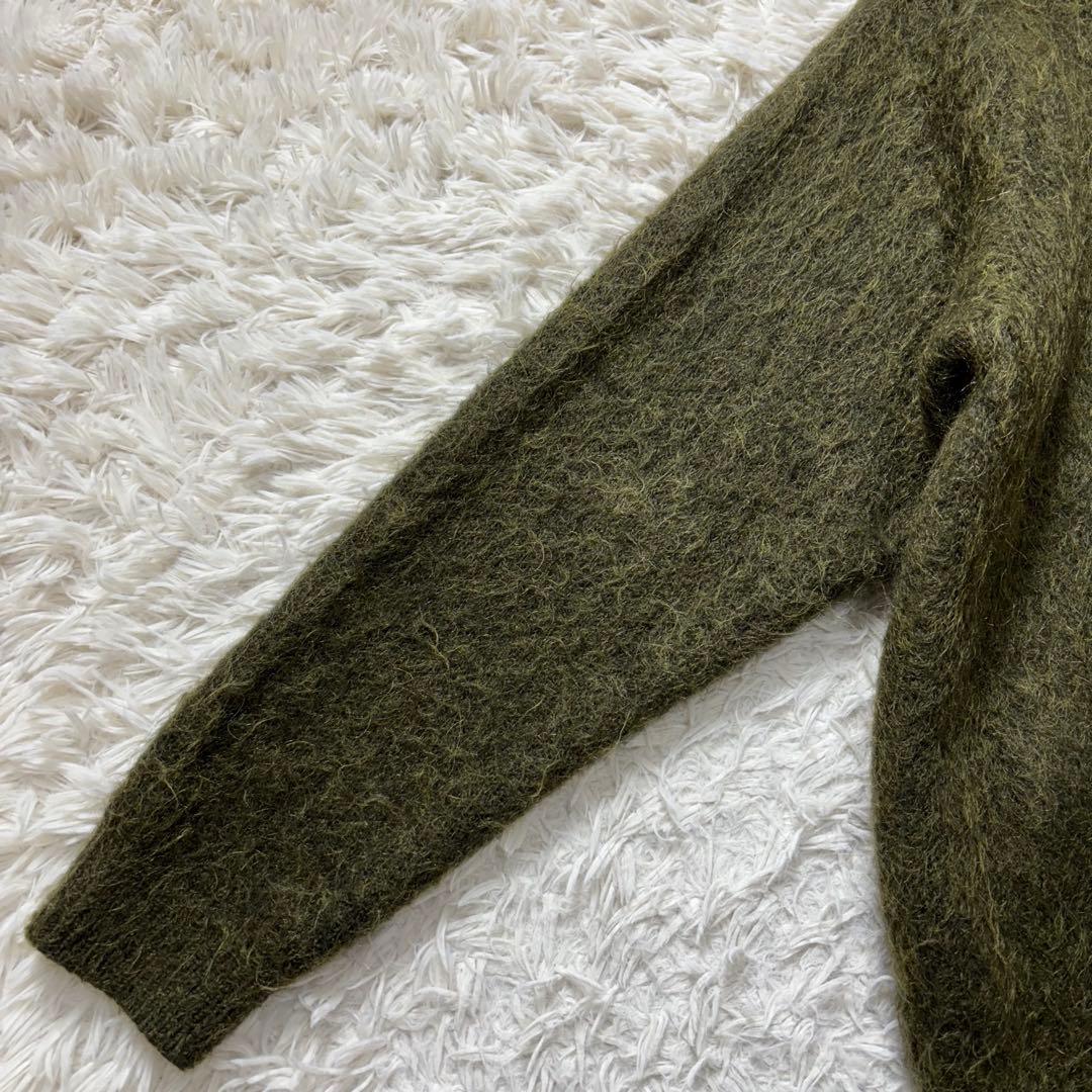 極美品 アダムエロペ モヘヤミックスカーディガン クルーネック カーキ