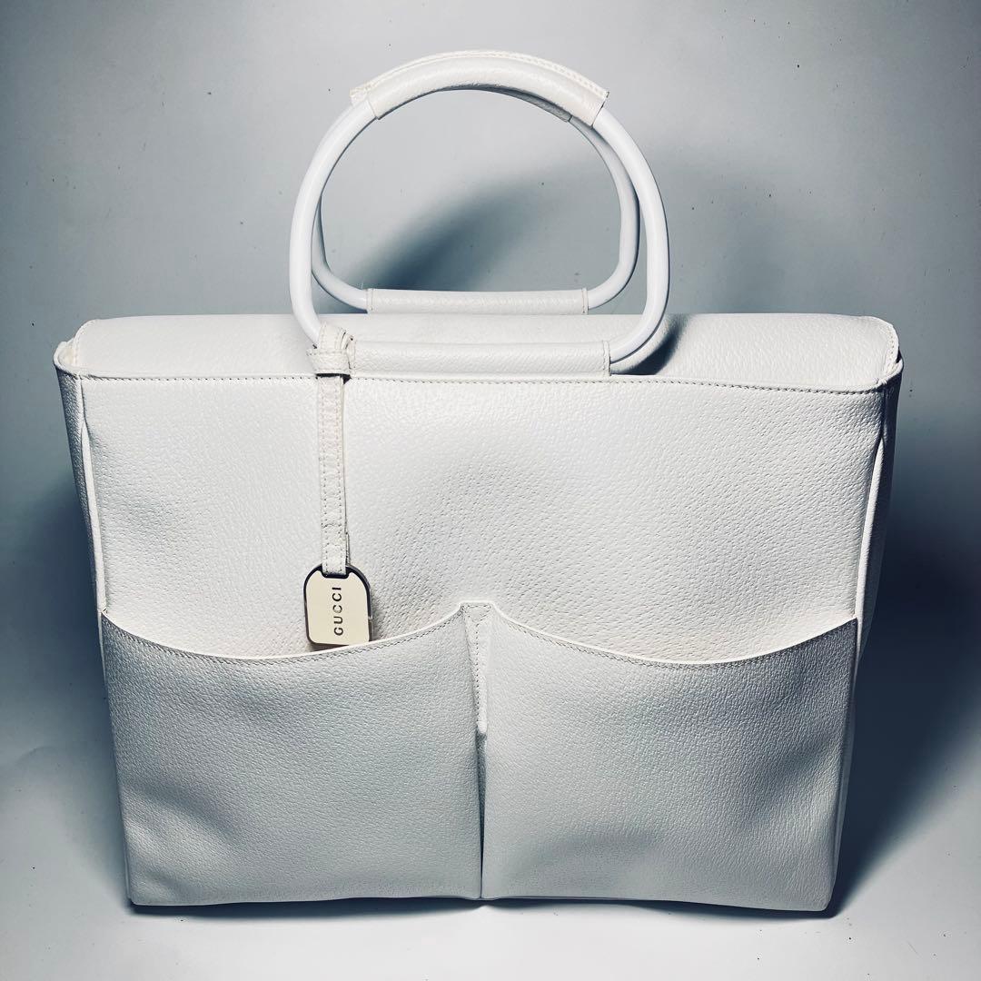 極美品　オールドグッチ　GUCCI レザー　ハンドバッグ　A4可能 ホワイト GUCCI（グッチ） レザー ホワイト 白 ダブルG トートバッグ スモール