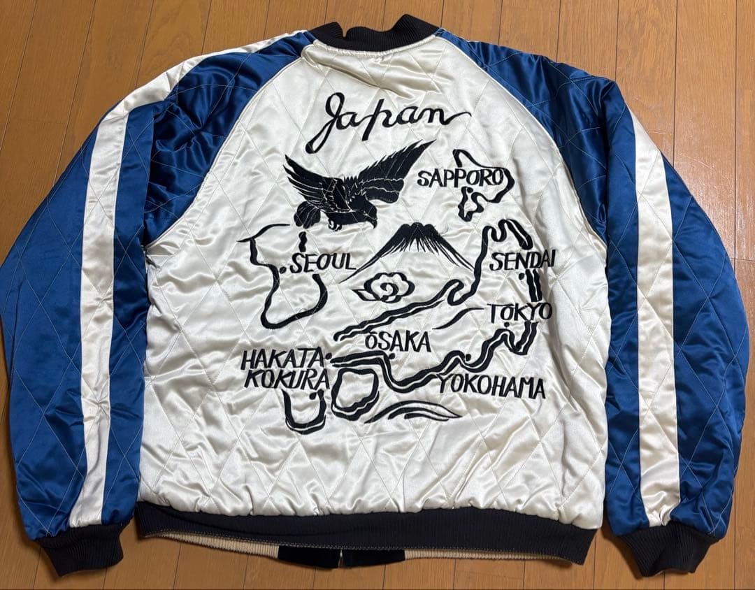 美品90s テーラー東洋 別珍 スカジャン 虎 龍 日本地図スーベニア