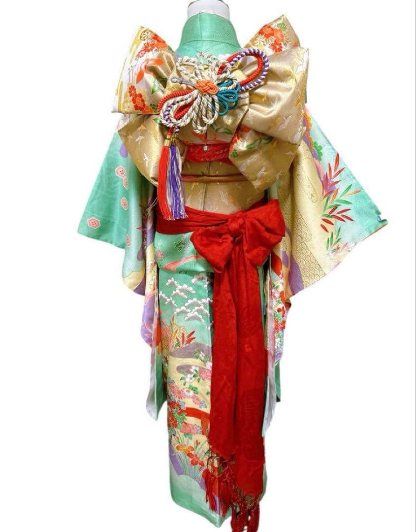 エメラルドグリーン 正絹着物 七五三 7歳 女の子 帯・はこせご一式セット