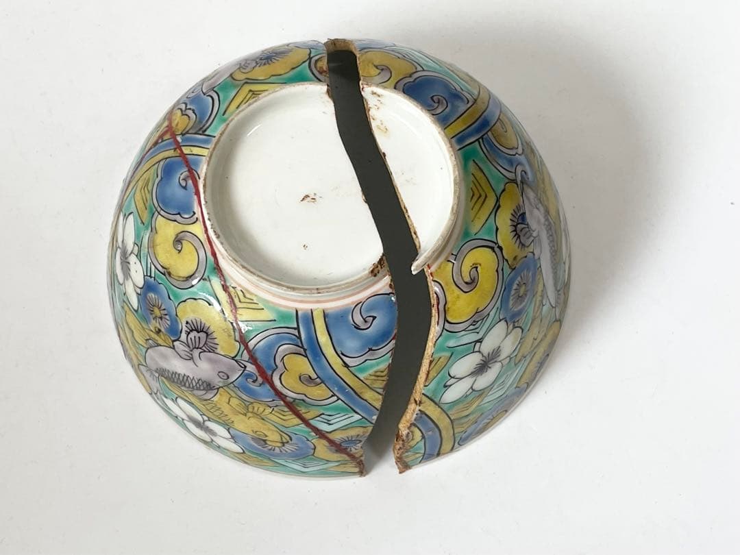 金継ぎ用 骨董 アンティーク 古伊万里 色絵 鯉 魚 お碗 茶碗 金繕い 金