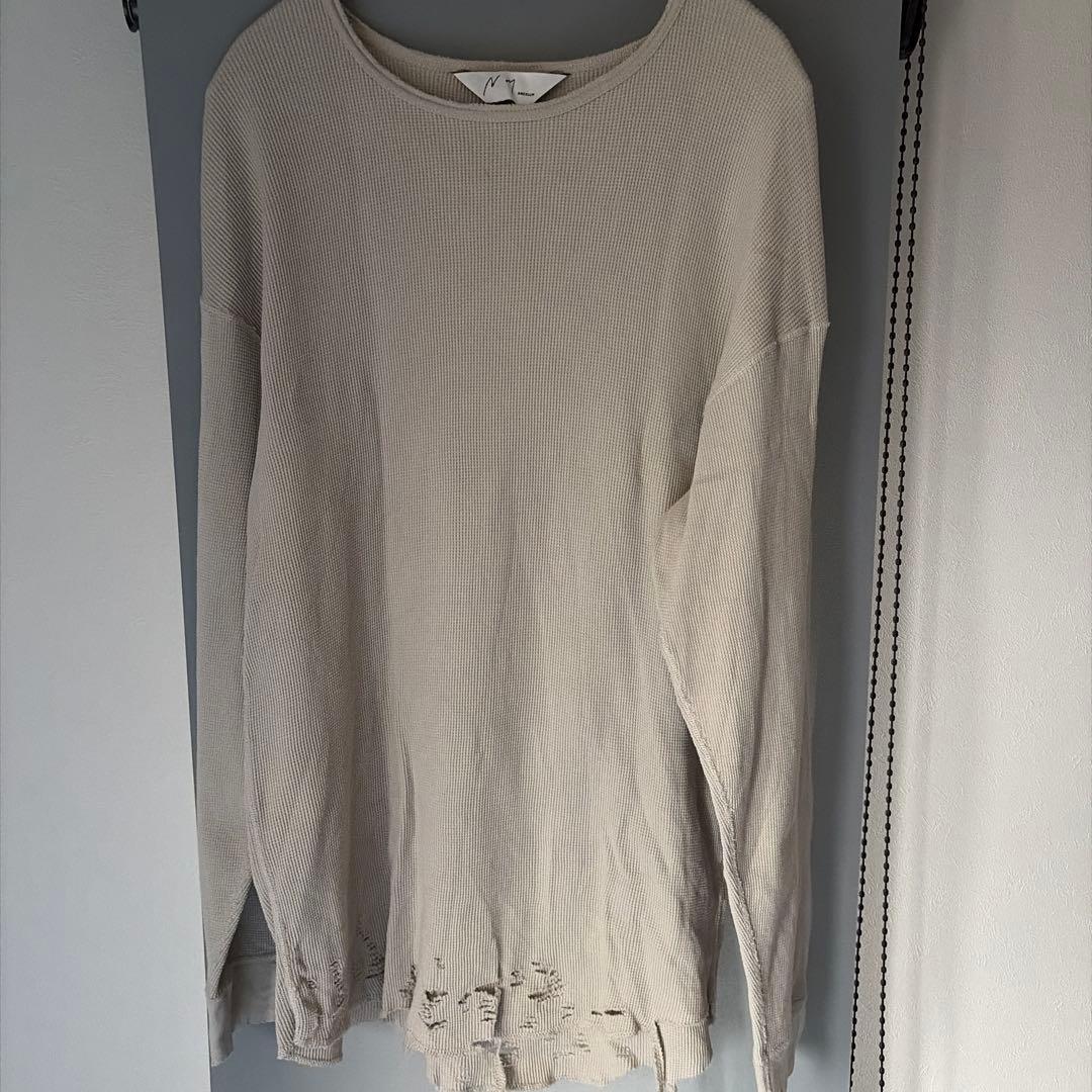 アンセルム　ANCELLM DAMAGE WAFFLE CREW T-SHIRT ANCELLM DAMAGE WAFFLE CREW LS T-SHIRT [BLACK] - Fresh Service