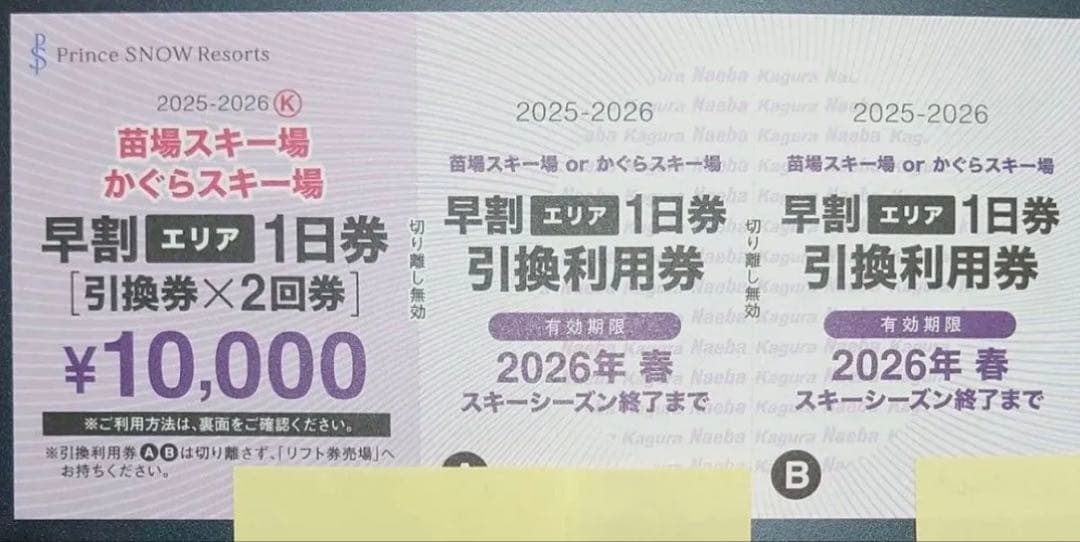 苗場スキー場 かぐらスキー場 早割1日券 引換利用券 2回券 2025-2026