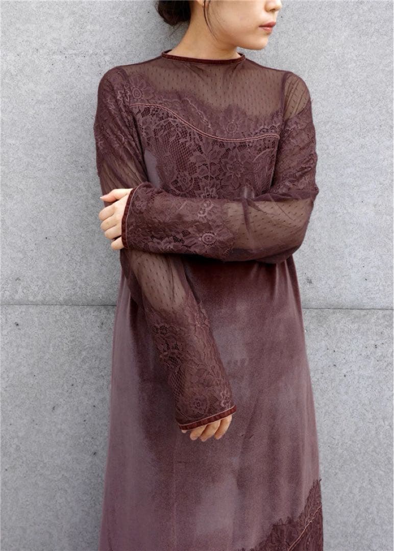 willfully dot tulle panel lace velour OP - メルカリ