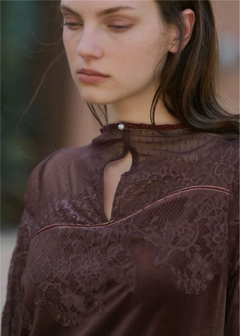 willfully dot tulle panel lace velour OP - メルカリ