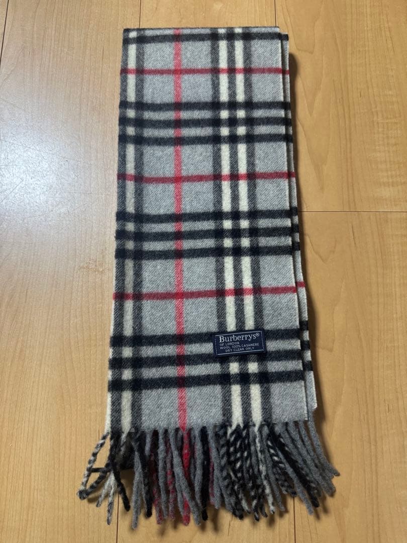 美品 バーバリー ウール100% カシミア ノバチェック マフラー グレー