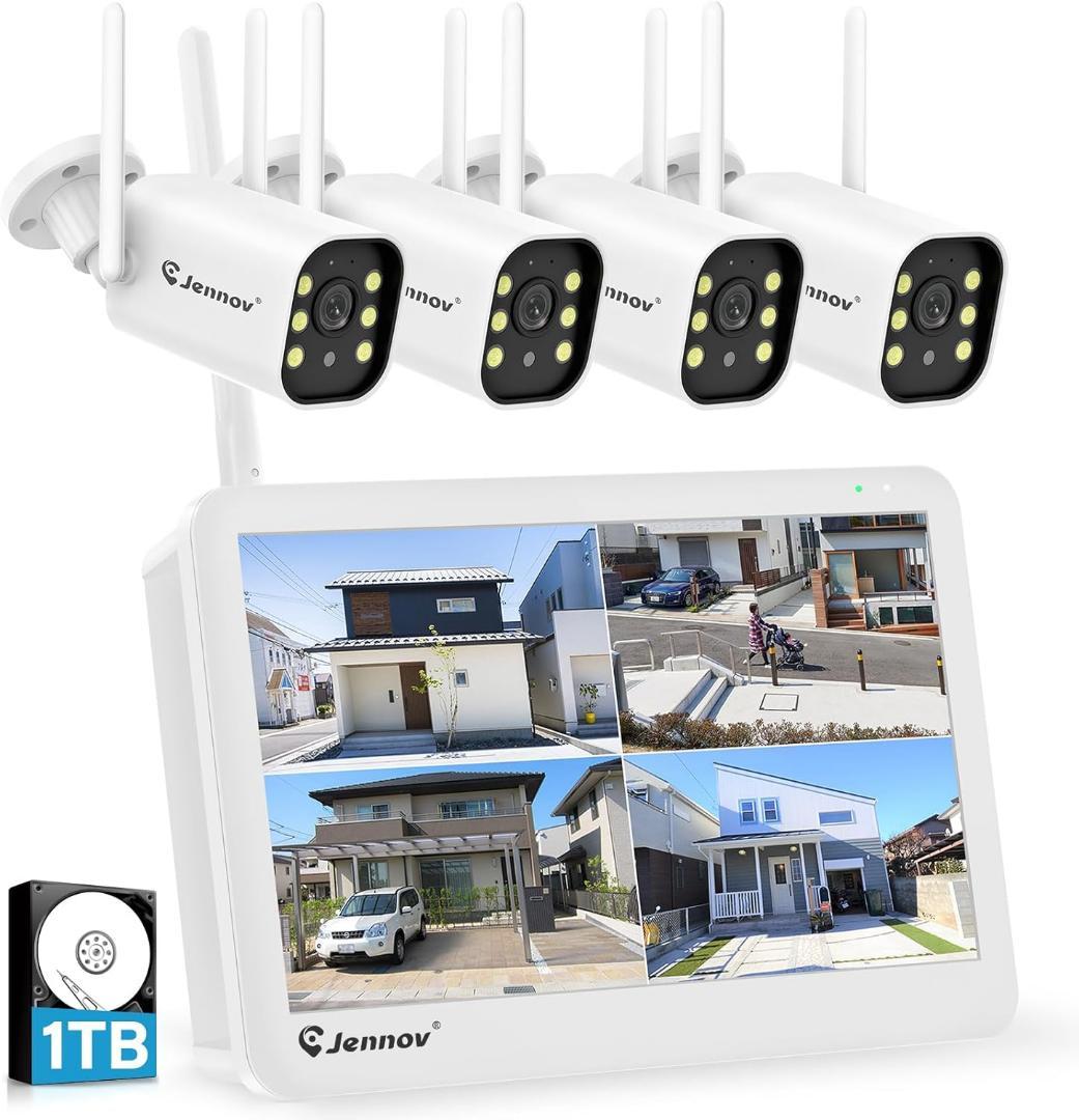 4台　防犯カメラ 屋外 IP66防水防塵 500万画素 超高画素 モニター付き 防犯カメラ マイク付き 屋外 録画機能付き 防水 カメラ4台セット