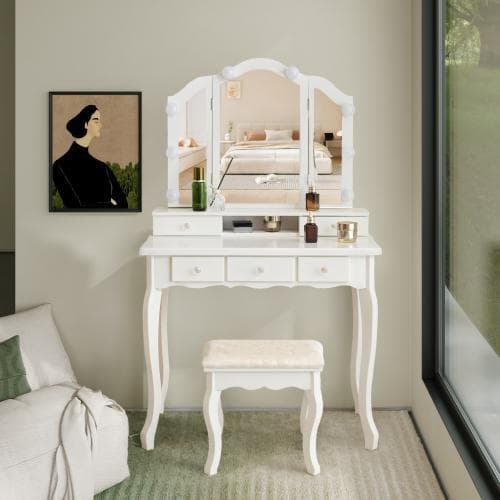 ドレッサー 化粧台 ライト付き 女優ミラー 椅子付き サイド収納 可愛い Amazon｜ドレッサー 化粧台 椅子付き【女優ミラー・3色LEDライト】明る