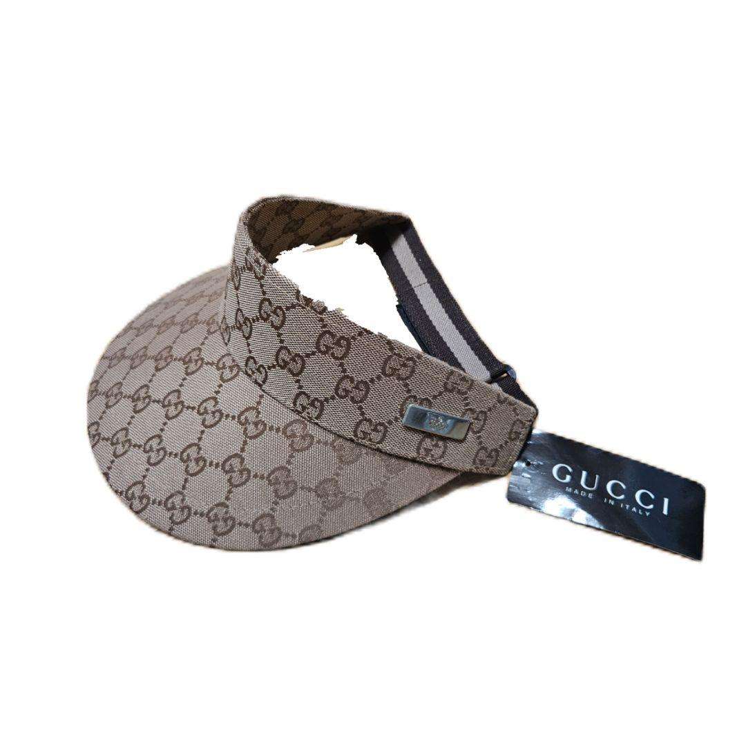 GUCCI ベージュ GGパターン サンバイザー ユニセックス 新品タグ付き このGUCCIサンバイザー、GG柄が一目でブランド感出せておしゃれすぎ