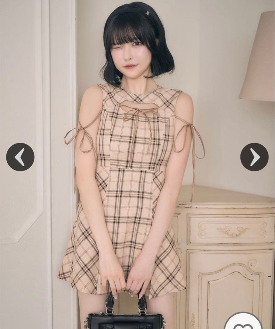 フロントオープンチェックミニワンピ - メルカリ