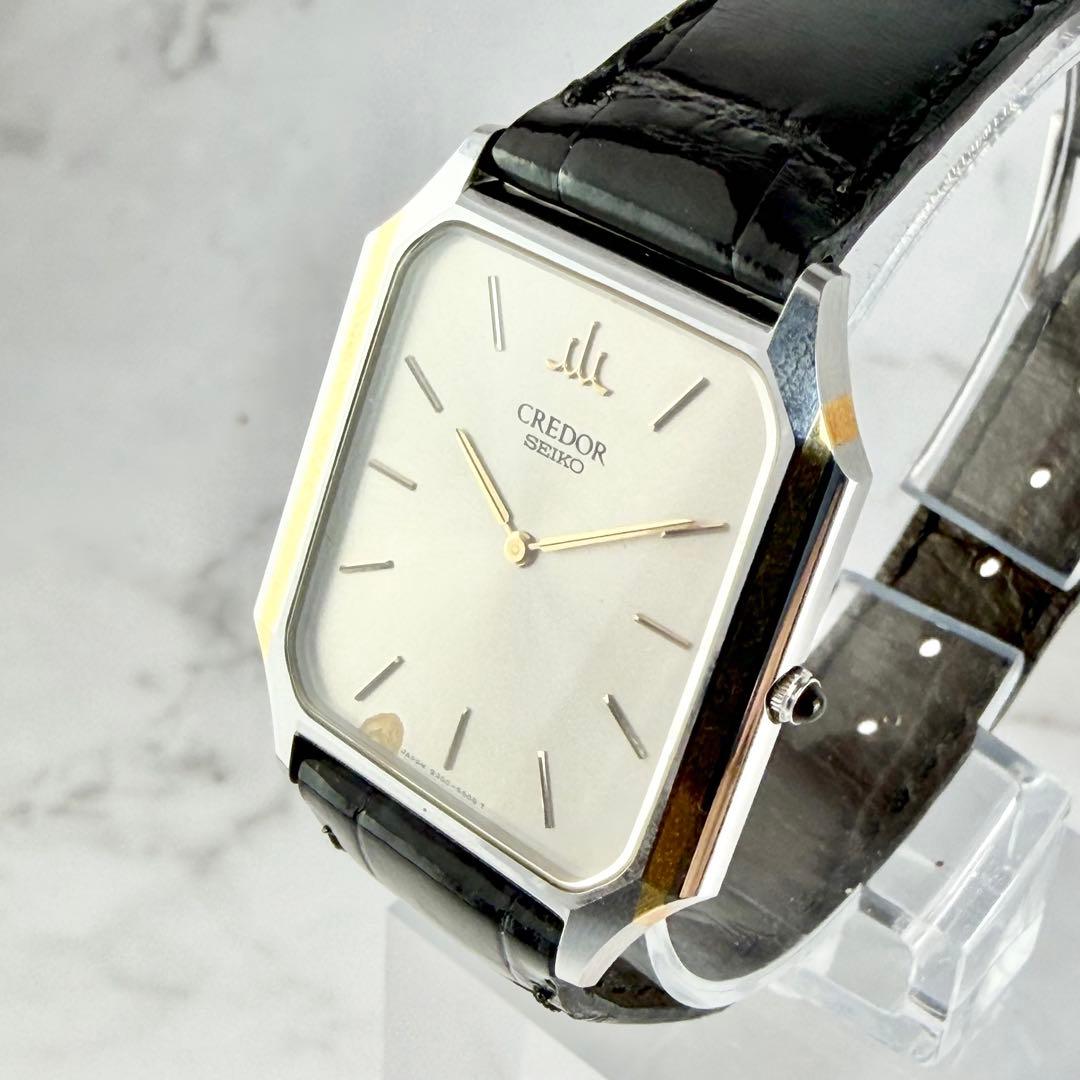 新品電池】 セイコー クレドール シルバー文字盤 9300-5340 スクエア