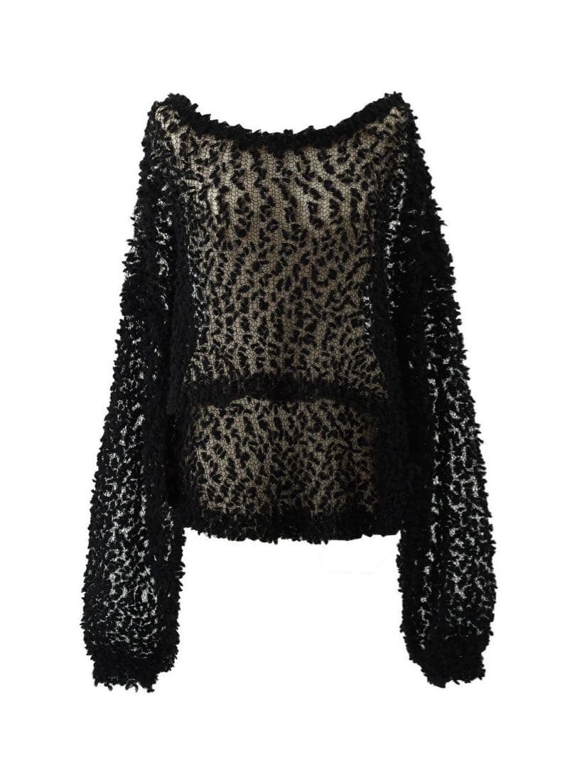 Cygne シーニュ ポップコーン透けニット Samuel 長袖 ブラック