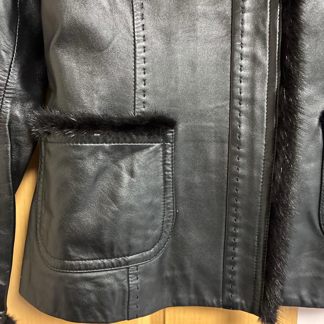 courrèges ブラックレザージャケット ミンク Courreges