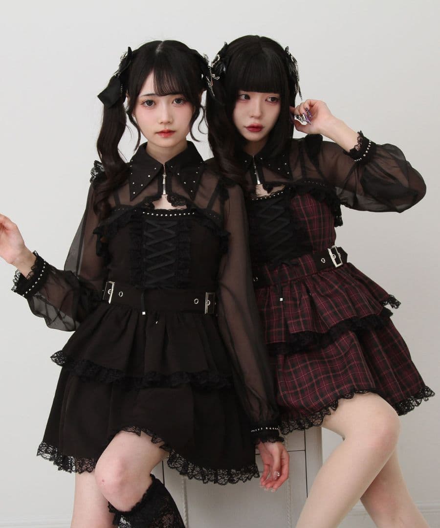 ［DearMyLove］スタッズジップシアーボレロレースフリルキャミワンピース スタッズジップシアーボレロレースフリルキャミワンピース