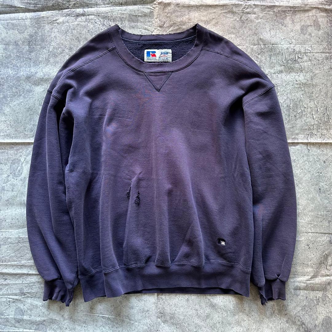 肯*ズ様 【90s】茄子紺 RUSSELL HIGHCOTTON USA製 無地 90s USA製 RUSSELLラッセル 無地 スウェット 紺 L☆ブランク