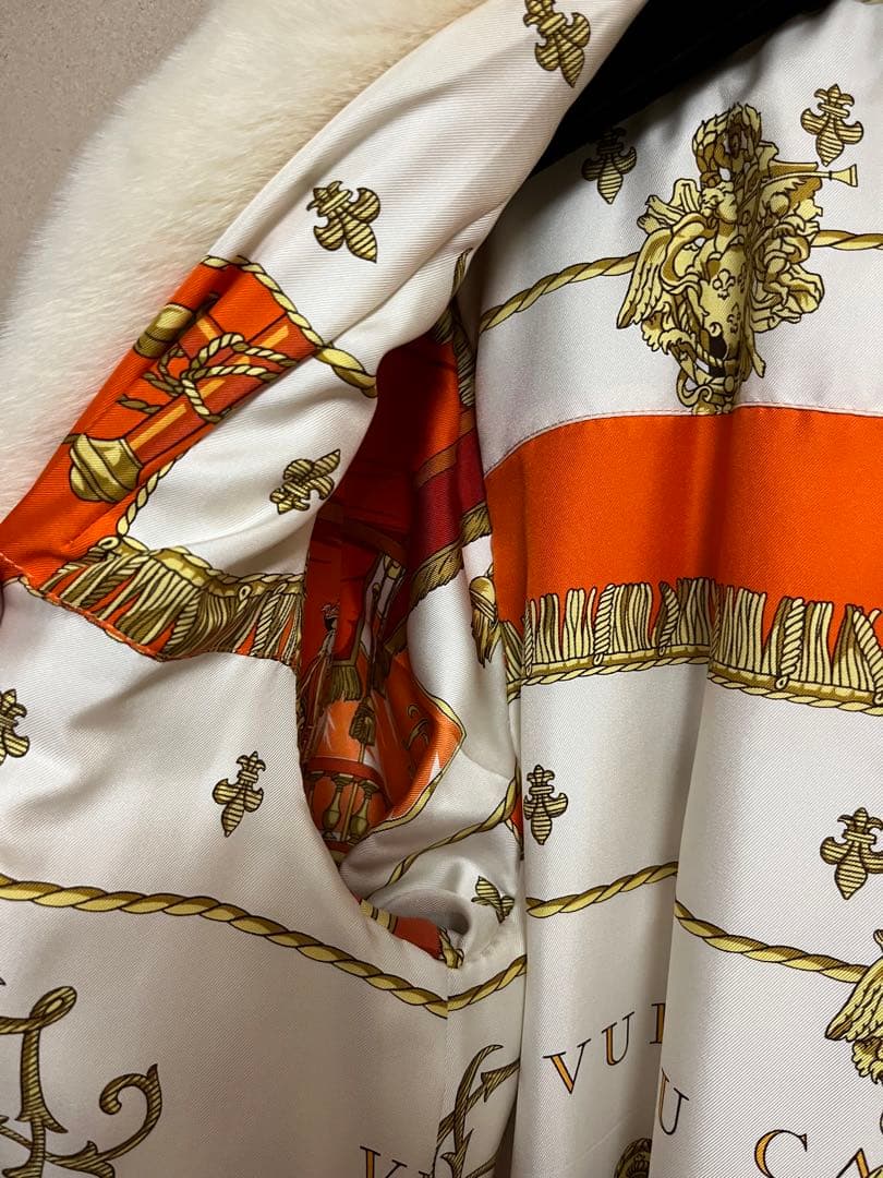 SAGA MINK×HERMES エルメススカーフ ミンクロングコート 白 毛皮