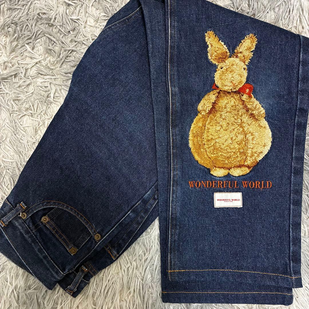 希少 美品☆ワンダフルワールド くま刺繍ワッペン デニム ジーンズ
