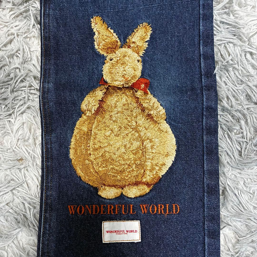 希少 美品☆ワンダフルワールド くま刺繍ワッペン デニム ジーンズ