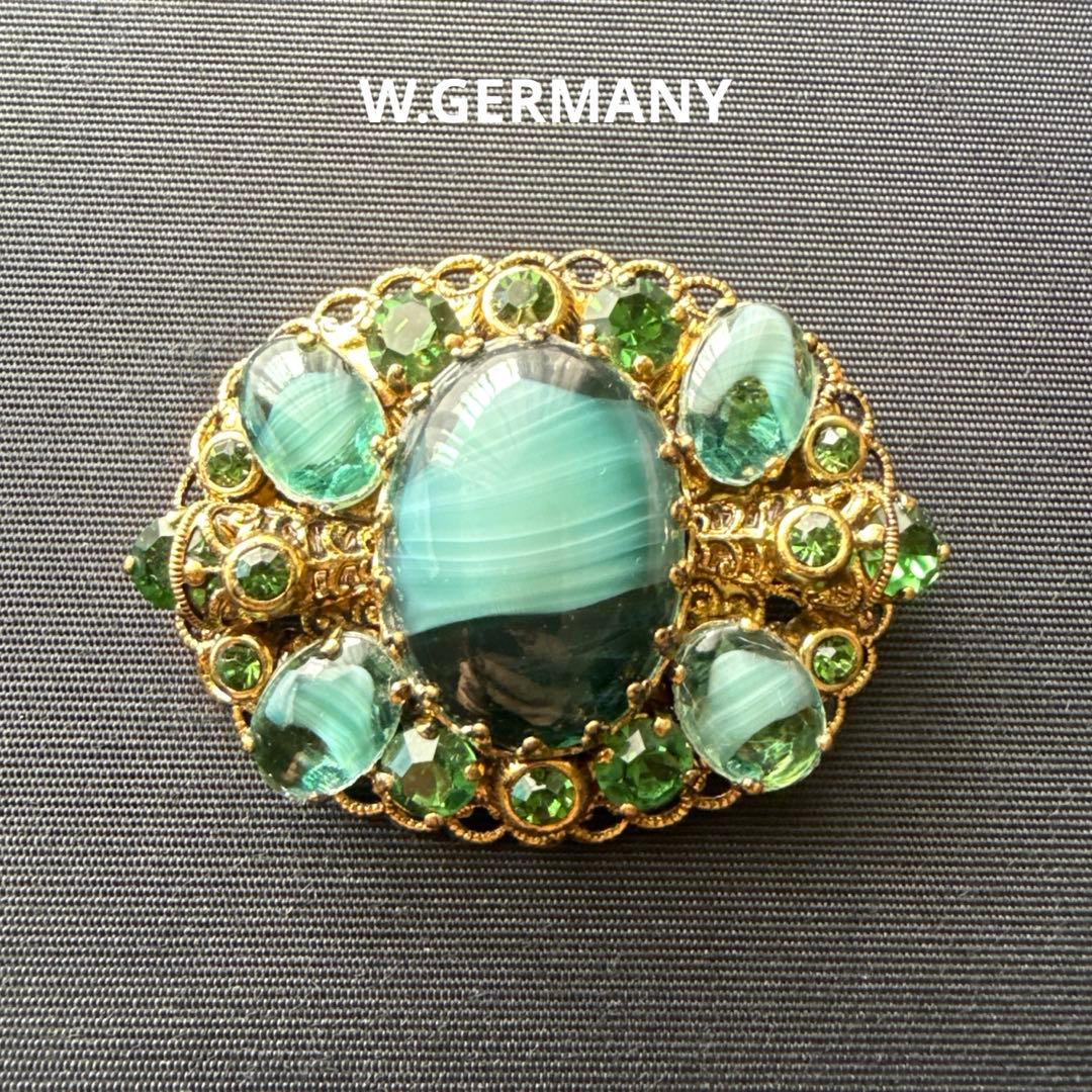 専用◇W.GERMANY 西ドイツ ヴィンテージ ブローチ◇翡翠？アクセサリー